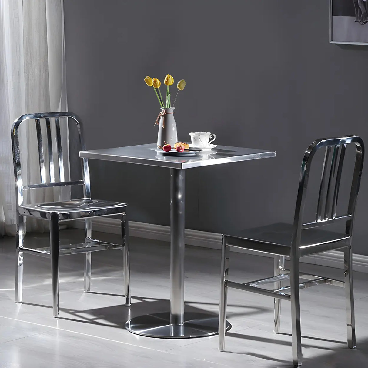 Industrial Square Stainless Steel Silver Dining Table Image - 11