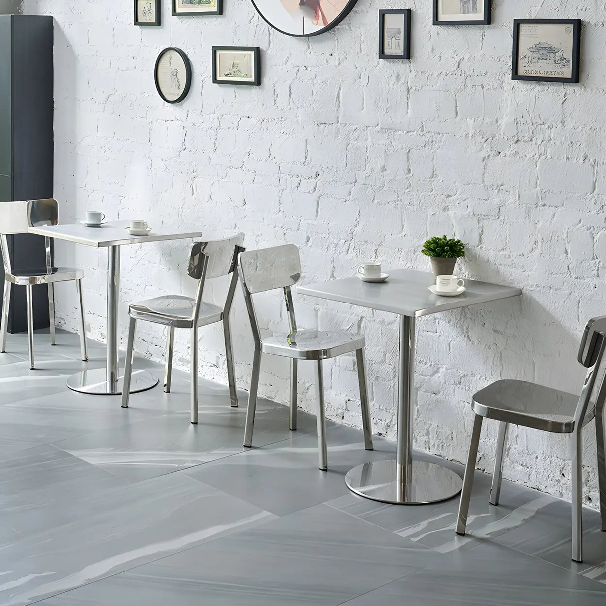 Industrial Square Stainless Steel Silver Dining Table Image - 13