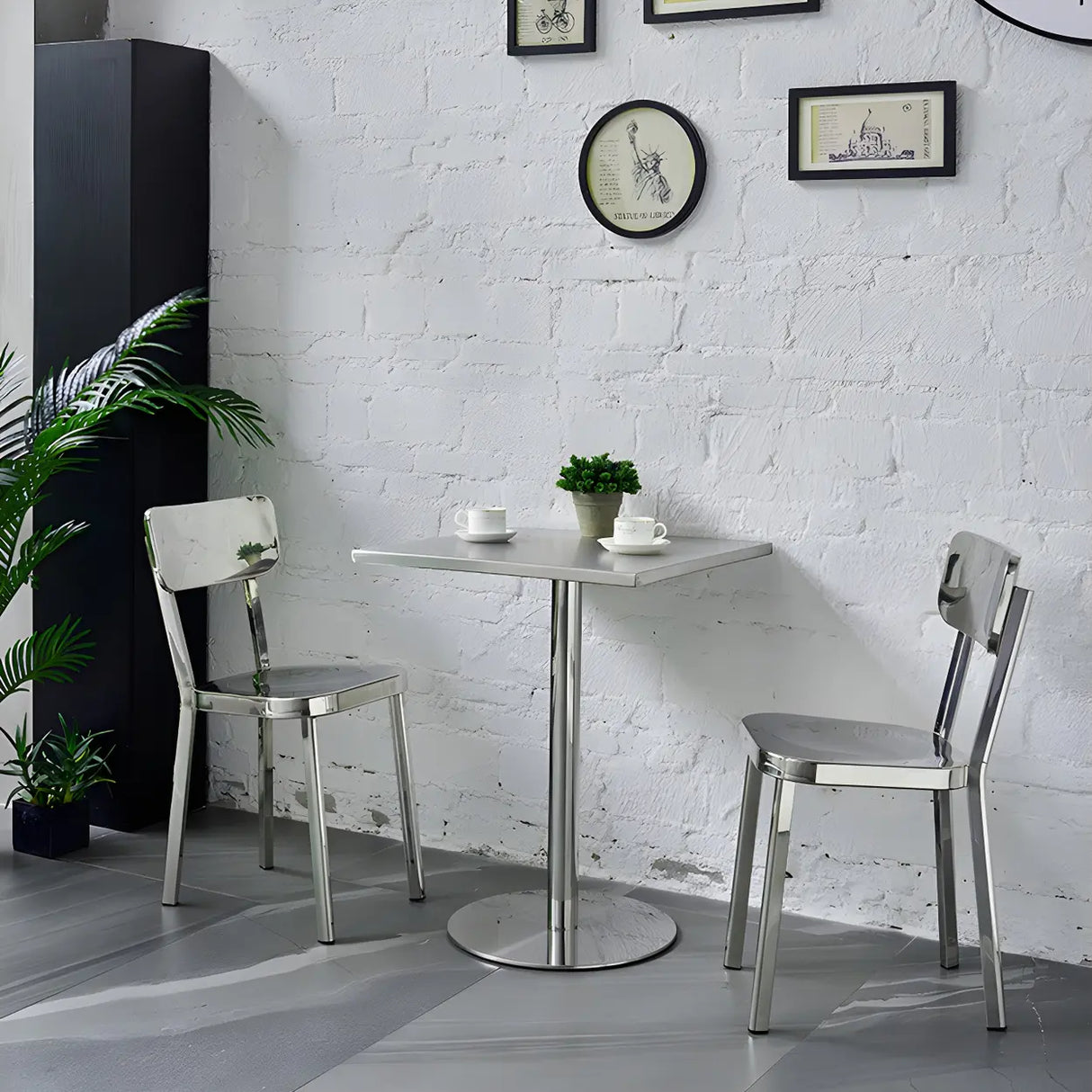 Industrial Square Stainless Steel Silver Dining Table Image - 14