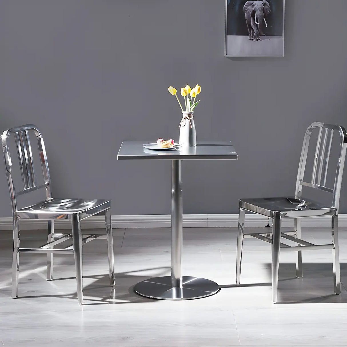 Industrial Square Stainless Steel Silver Dining Table Image - 15