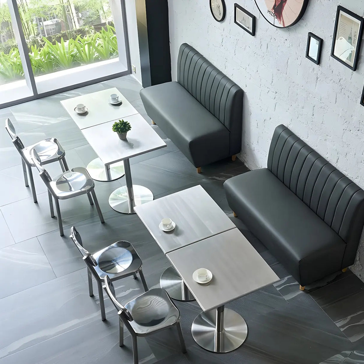 Industrial Square Stainless Steel Silver Dining Table Image - 2