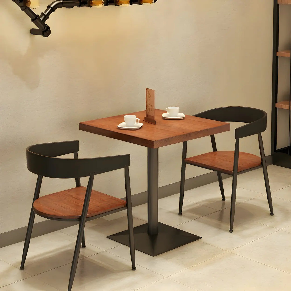 Industrial Square Wood Brown Scratch Resistant Dining Table Image - 1