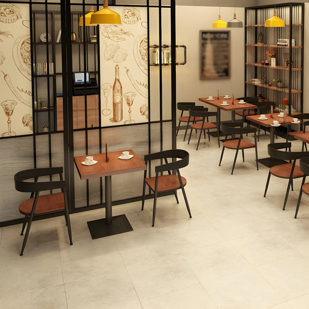 Industrial Square Wood Brown Scratch Resistant Dining Table Image - 2