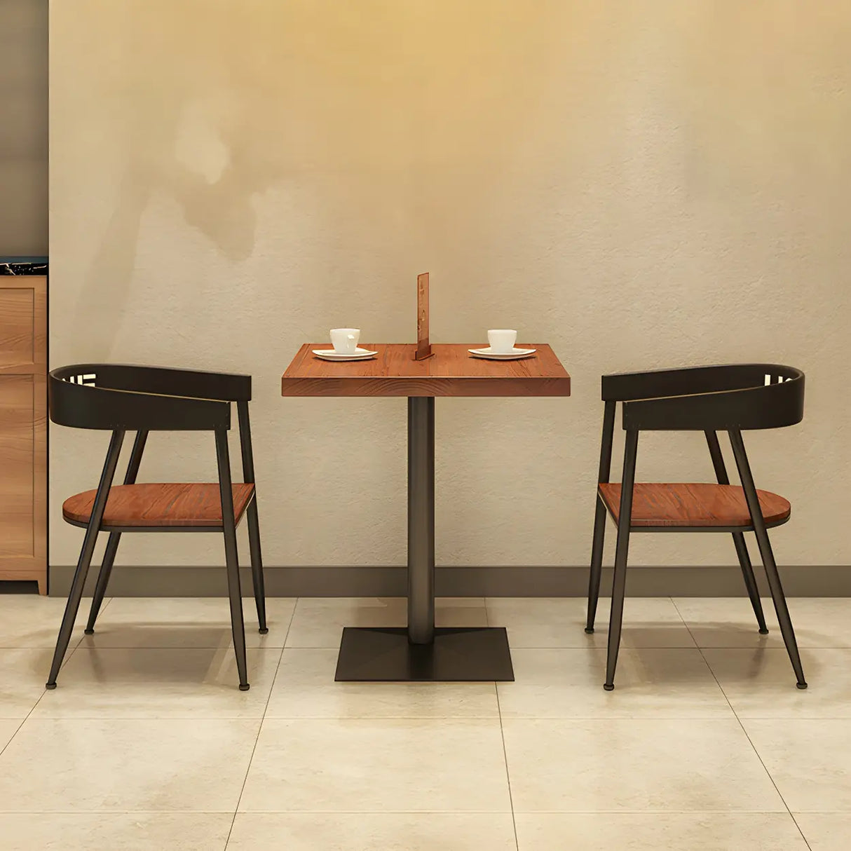 Industrial Square Wood Brown Scratch Resistant Dining Table Image - 3