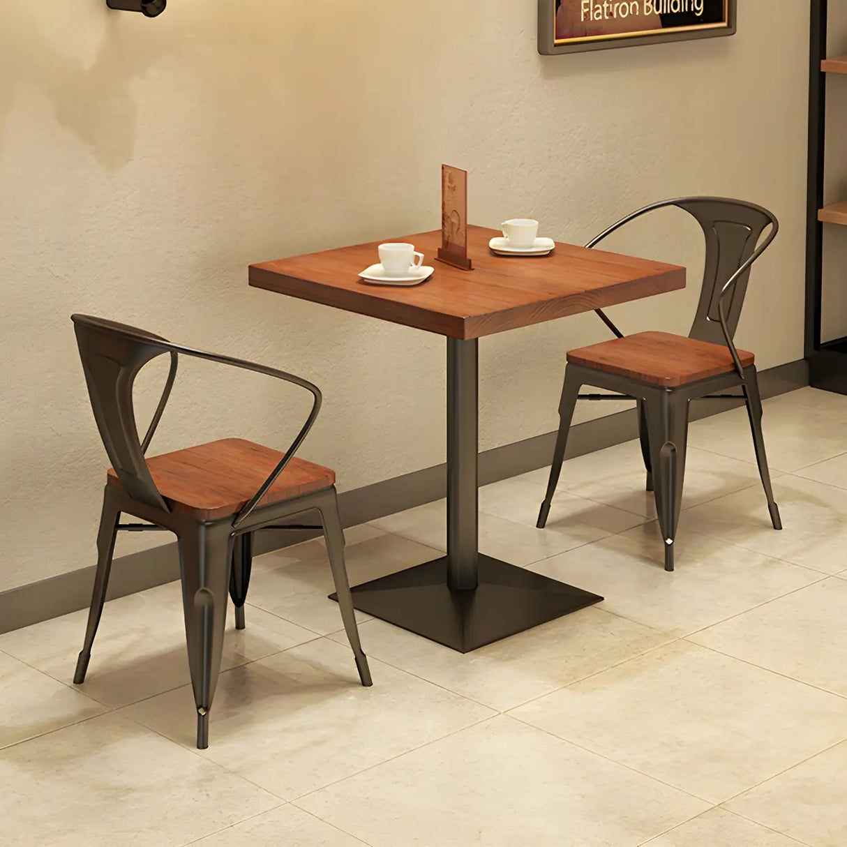 Industrial Square Wood Brown Scratch Resistant Dining Table Image - 5