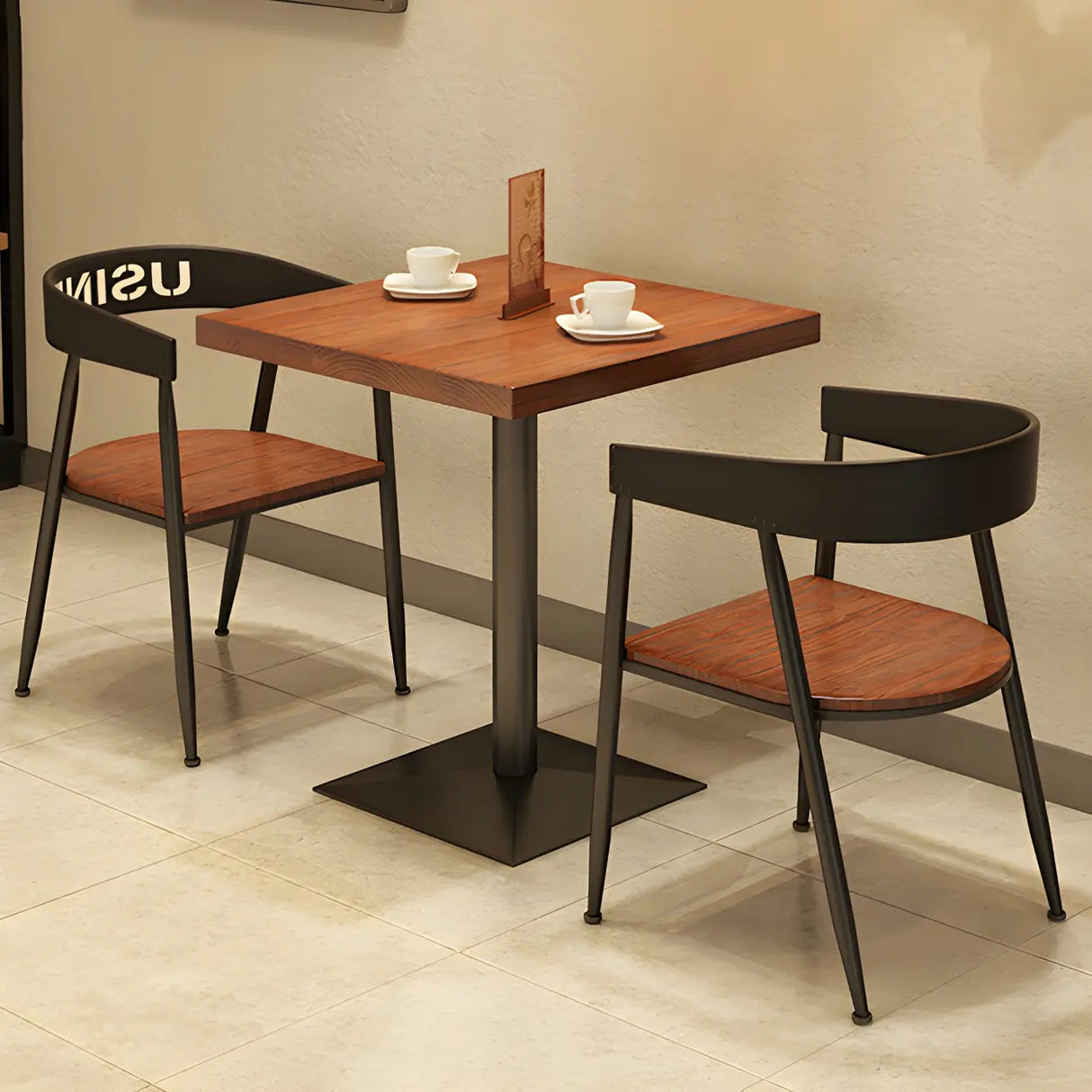 Industrial Square Wood Brown Scratch Resistant Dining Table Image - 6