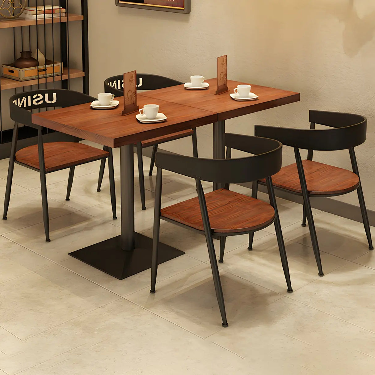 Industrial Square Wood Brown Scratch Resistant Dining Table Image - 7