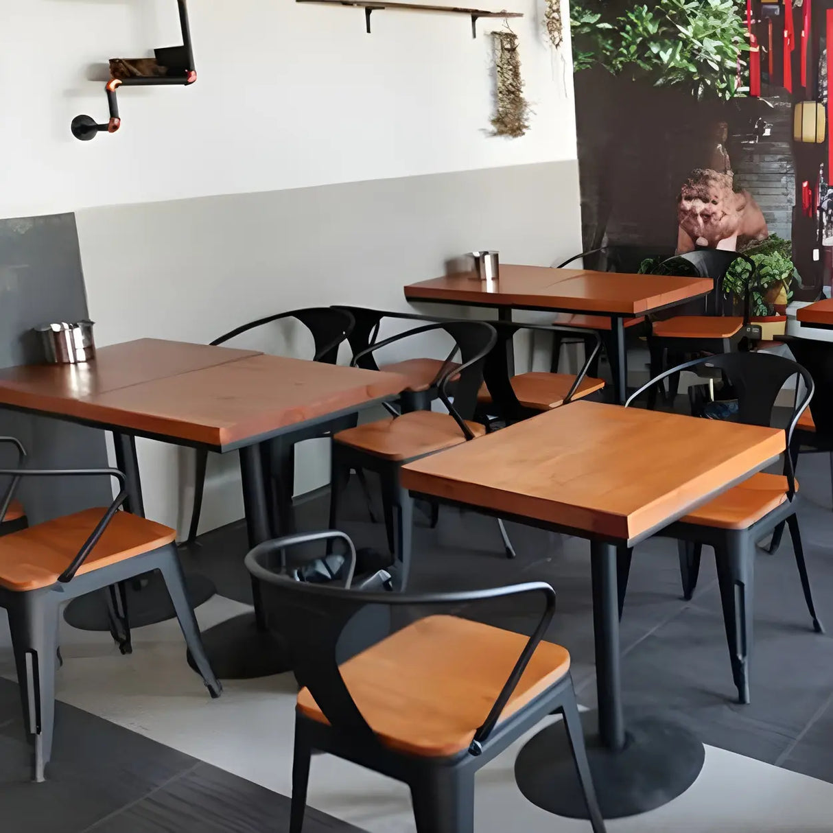 Industrial Square Wood Brown Scratch Resistant Dining Table Image - 9