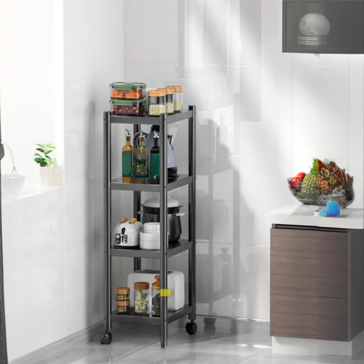 Industrial Stainless Steel Black Kitchen Display Cabinet Image - 10