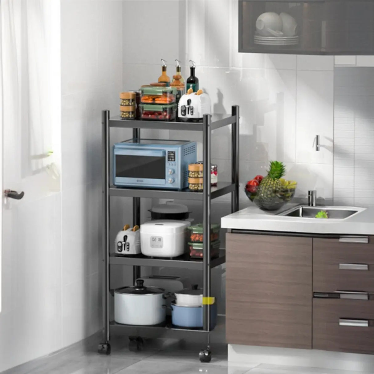 Industrial Stainless Steel Black Kitchen Display Cabinet Image - 12