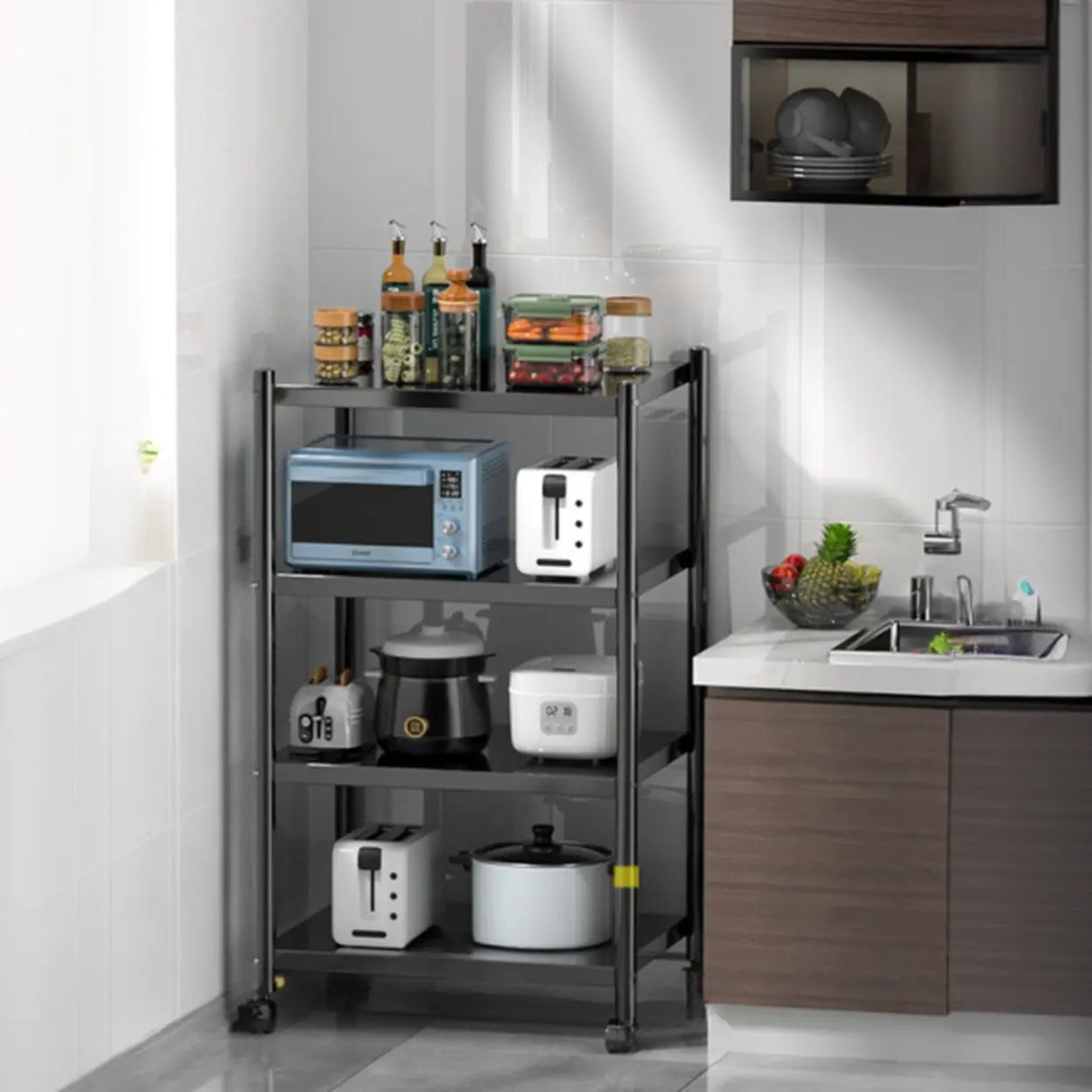 Industrial Stainless Steel Black Kitchen Display Cabinet Image - 13