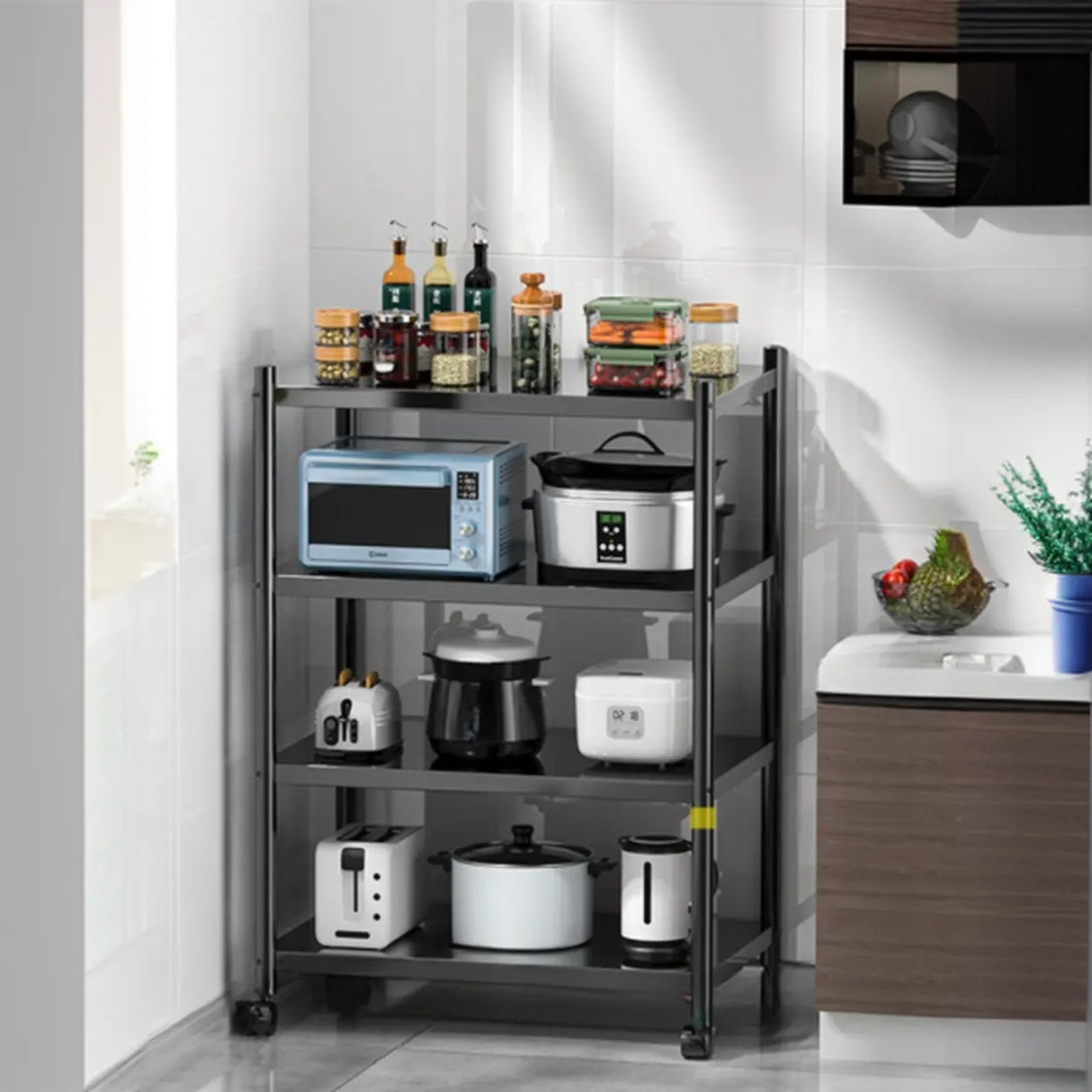 Industrial Stainless Steel Black Kitchen Display Cabinet Image - 15