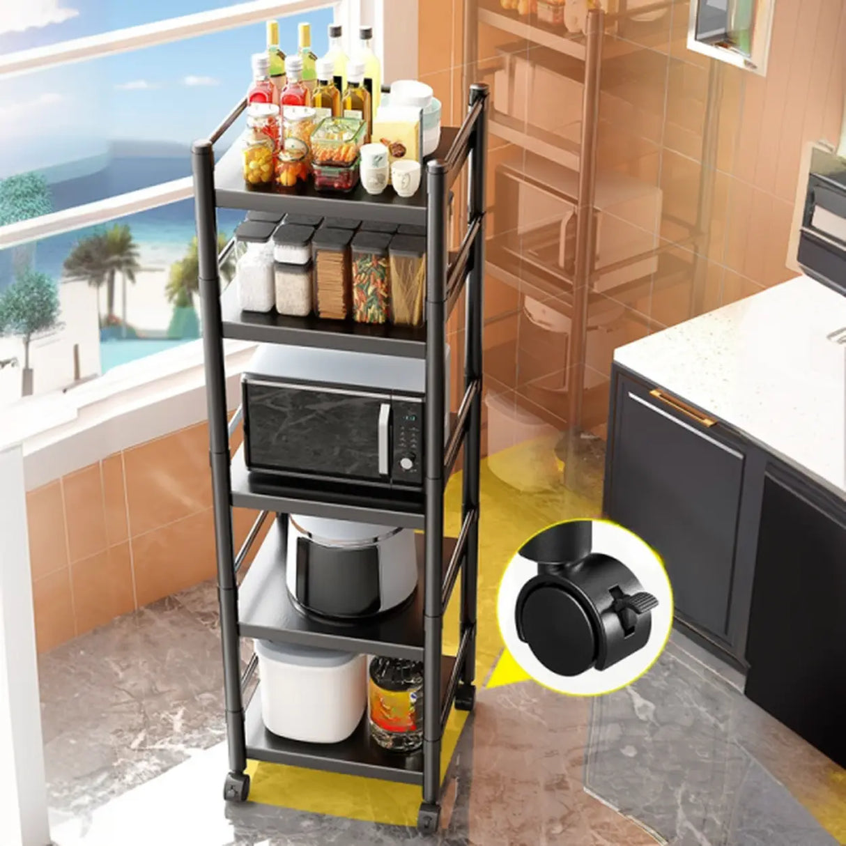 Industrial Stainless Steel Black Kitchen Display Cabinet Image - 16