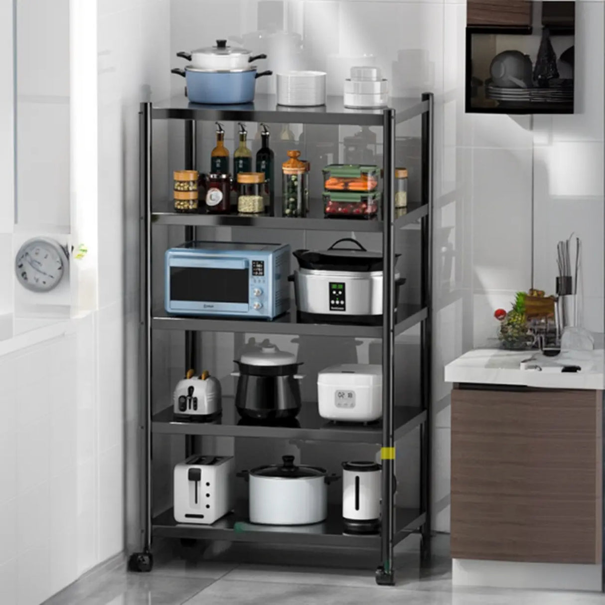 Industrial Stainless Steel Black Kitchen Display Cabinet Image - 17