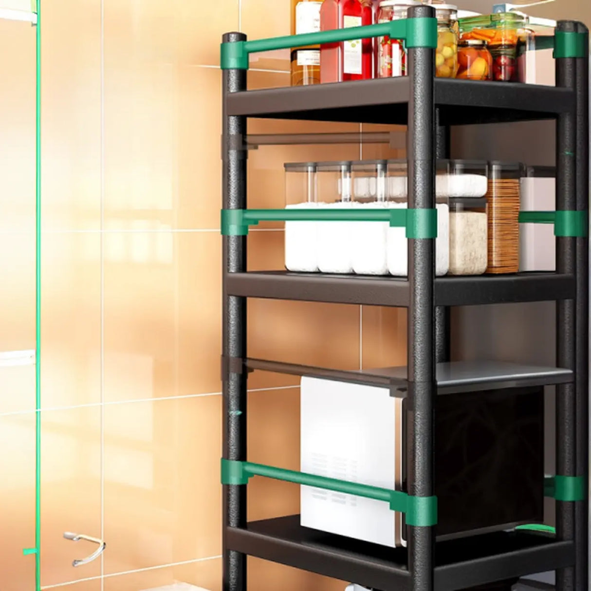 Industrial Stainless Steel Black Kitchen Display Cabinet Image - 18