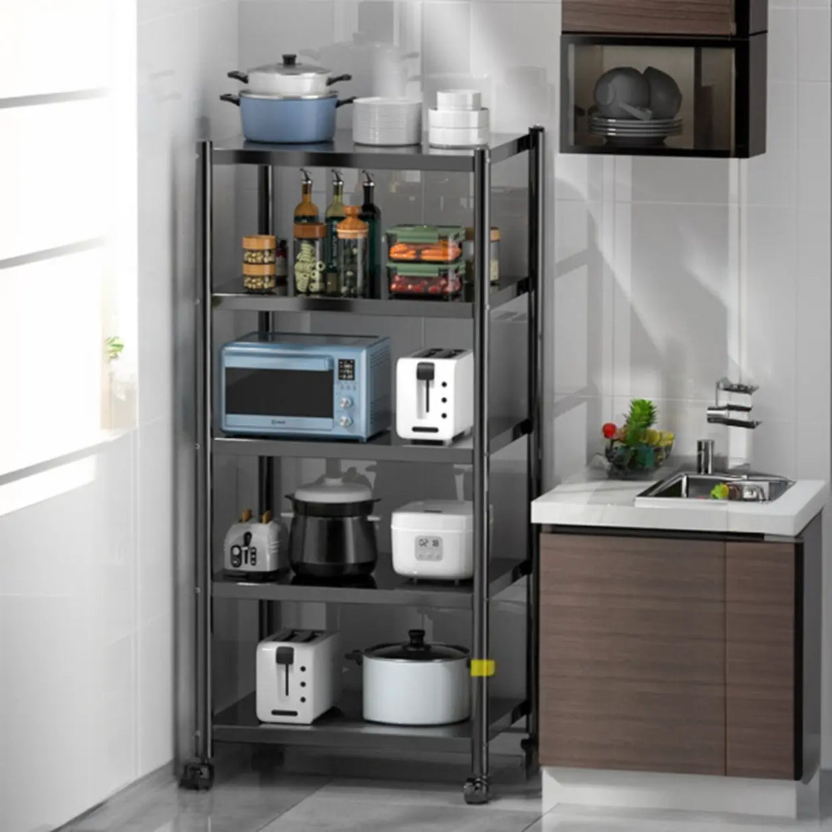 Industrial Stainless Steel Black Kitchen Display Cabinet Image - 19