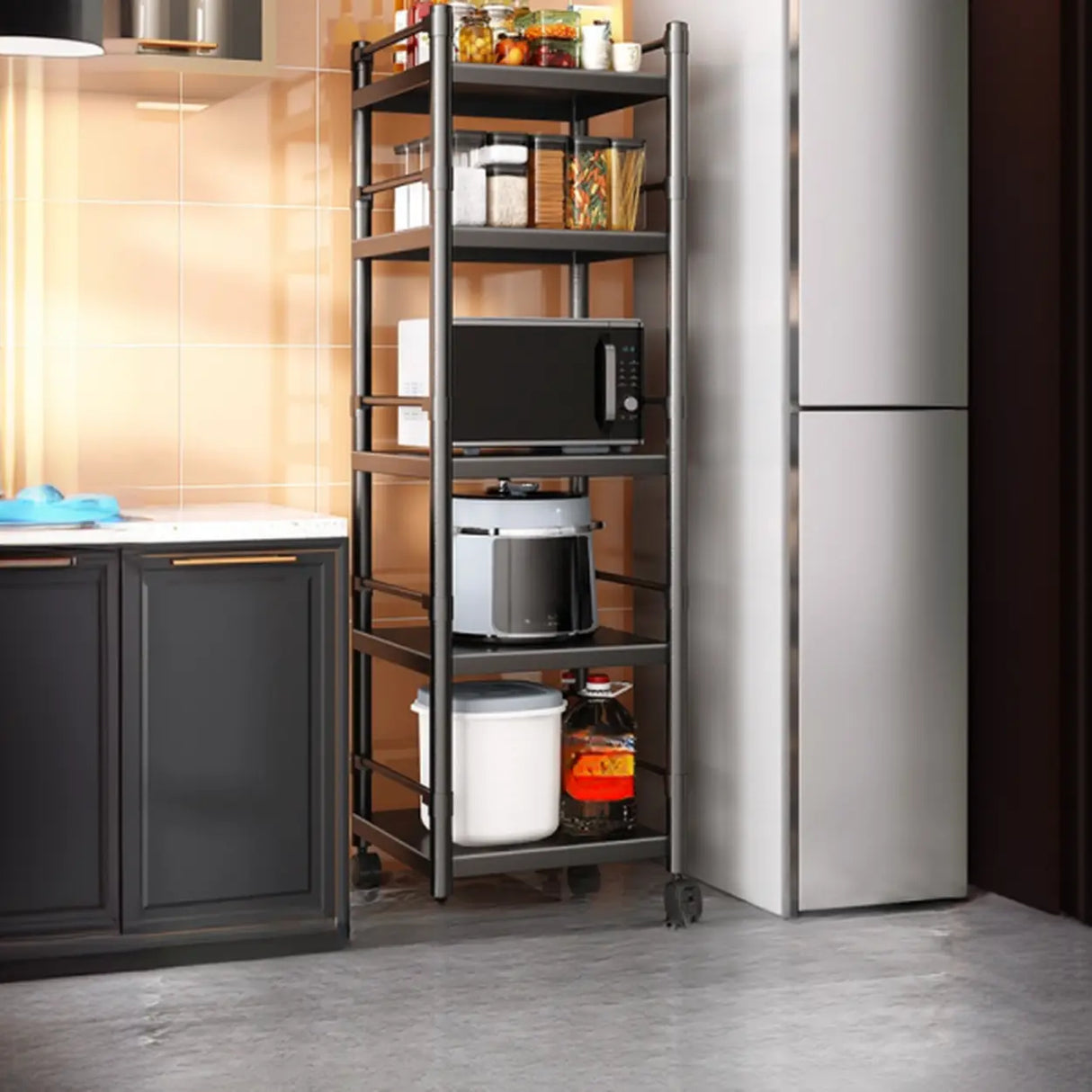 Industrial Stainless Steel Black Kitchen Display Cabinet Image - 1