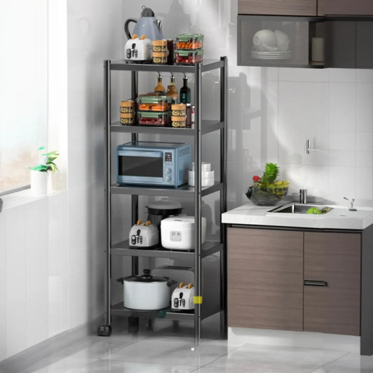Industrial Stainless Steel Black Kitchen Display Cabinet Image - 20
