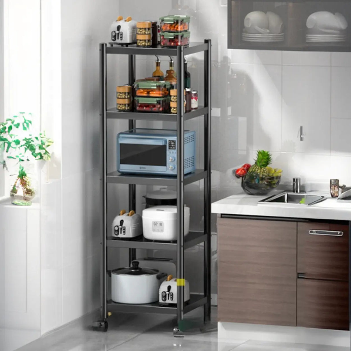 Industrial Stainless Steel Black Kitchen Display Cabinet Image - 21