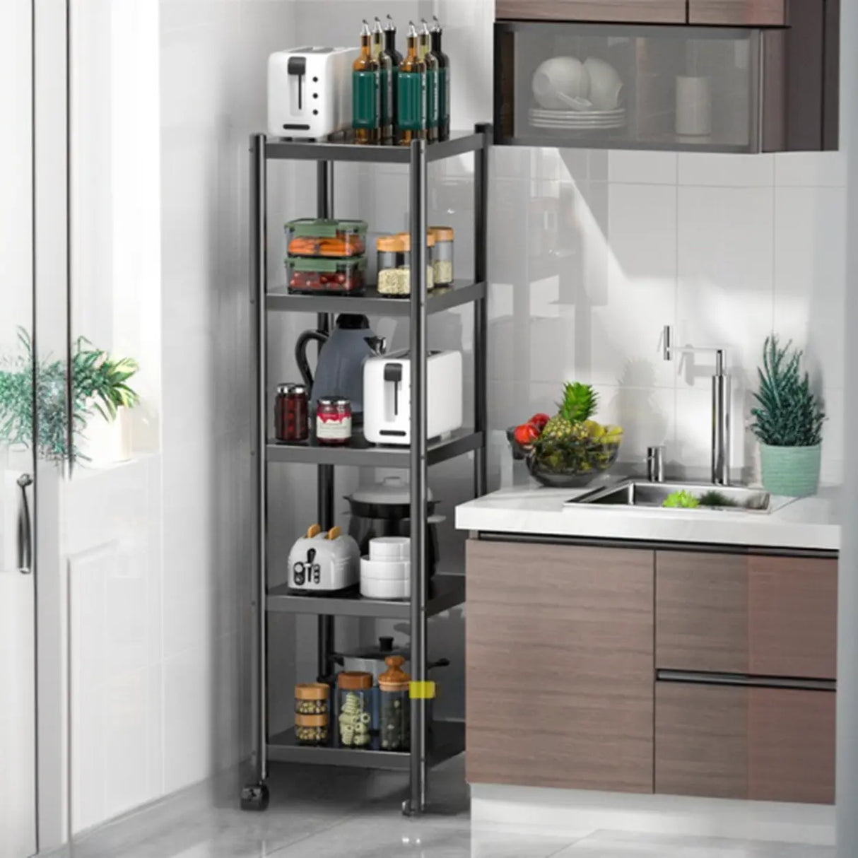Industrial Stainless Steel Black Kitchen Display Cabinet Image - 22