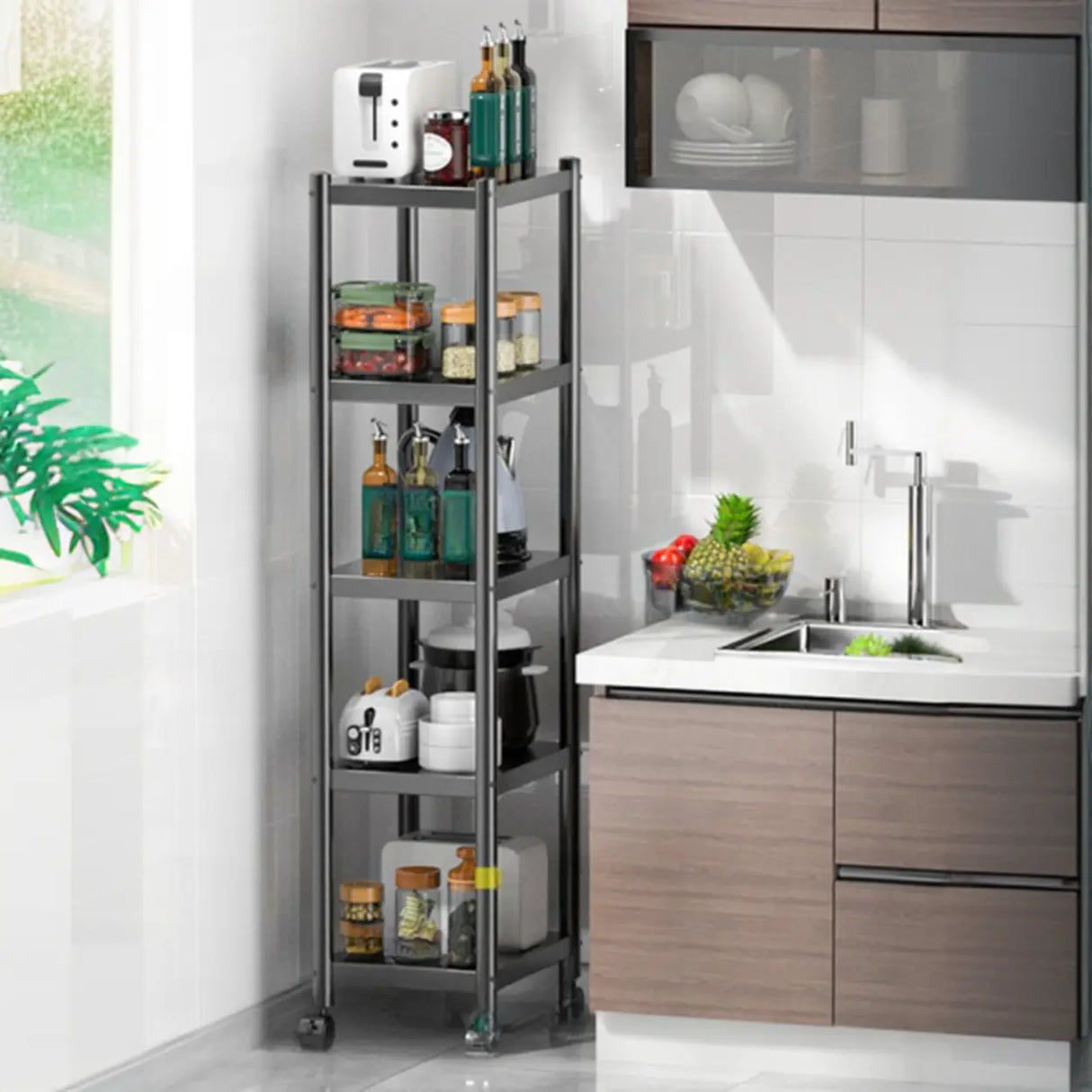 Industrial Stainless Steel Black Kitchen Display Cabinet Image - 23