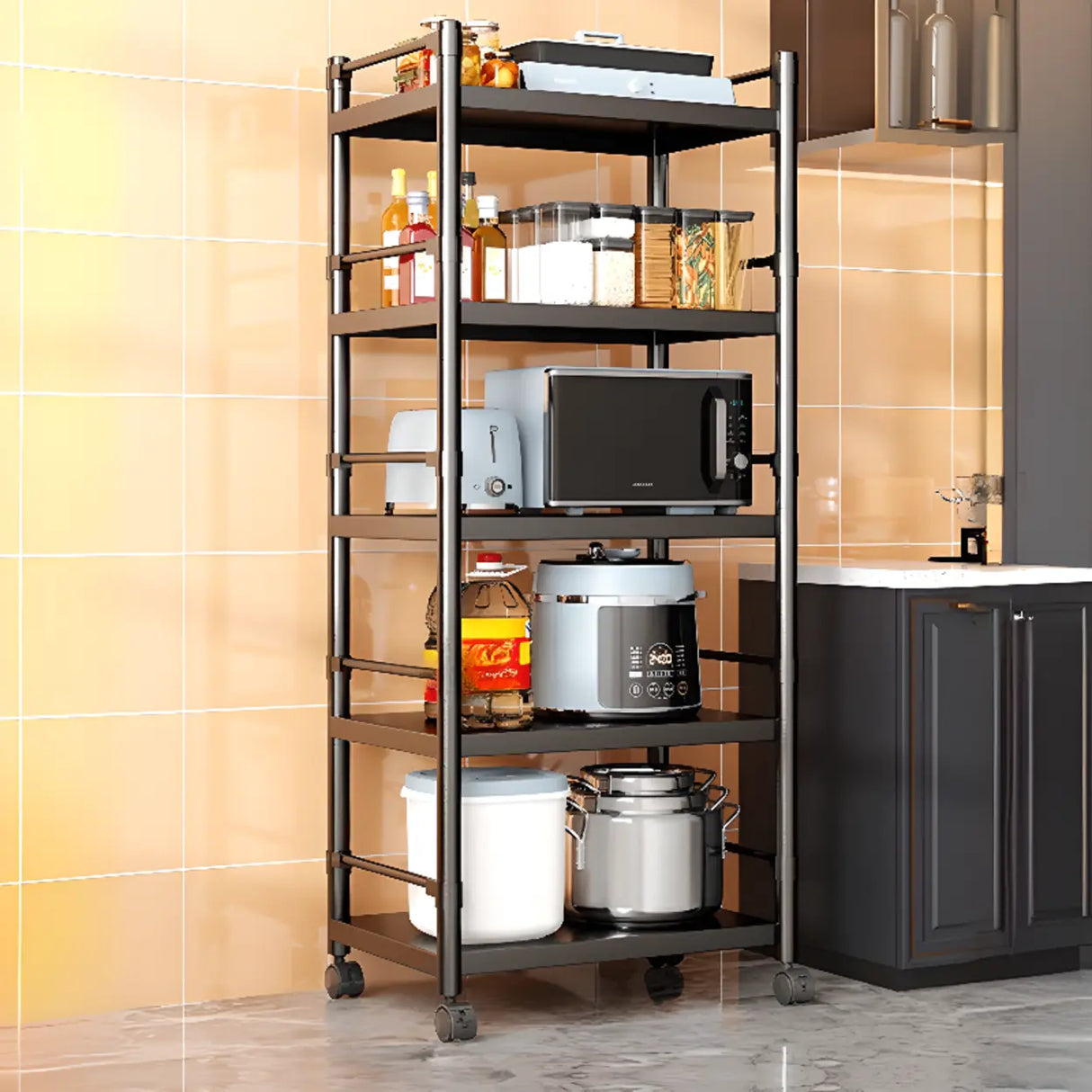 Industrial Stainless Steel Black Kitchen Display Cabinet Image - 24