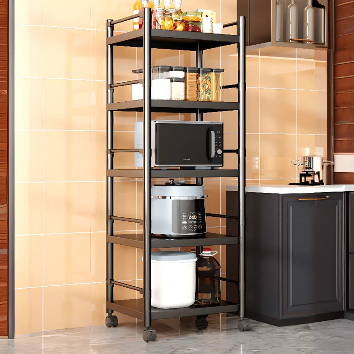 Industrial Stainless Steel Black Kitchen Display Cabinet Image - 25