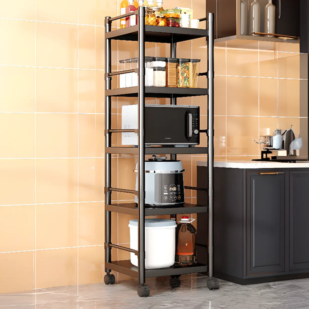 Industrial Stainless Steel Black Kitchen Display Cabinet Image - 26