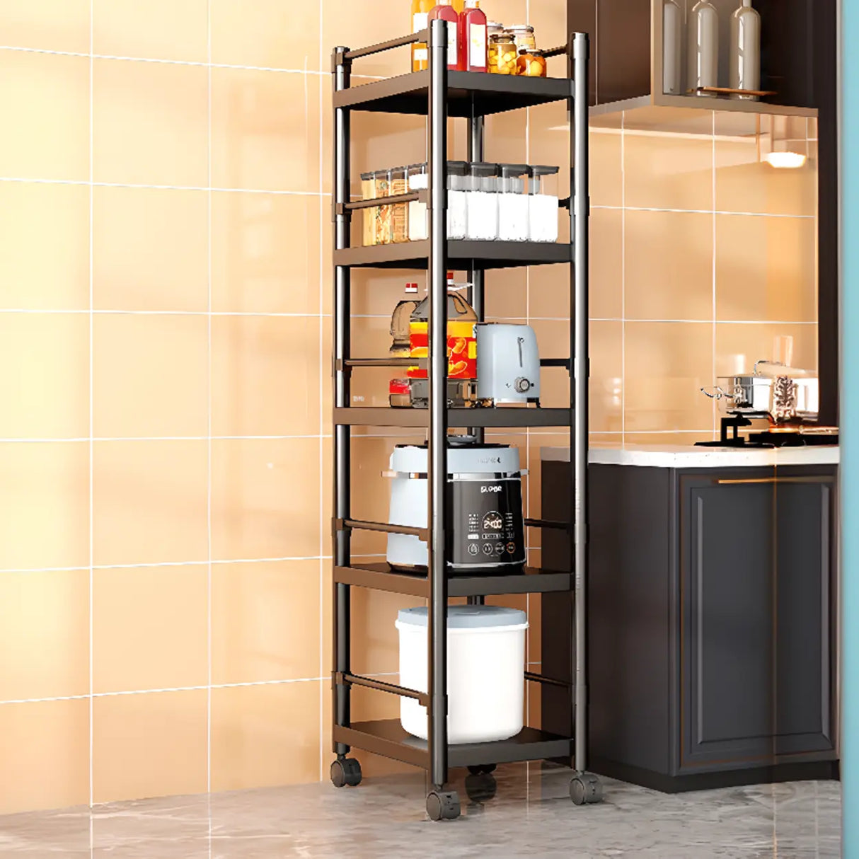 Industrial Stainless Steel Black Kitchen Display Cabinet Image - 27