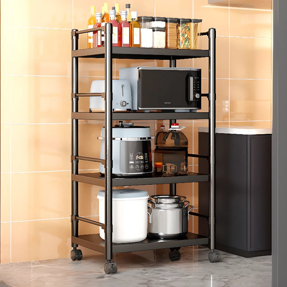 Industrial Stainless Steel Black Kitchen Display Cabinet Image - 28
