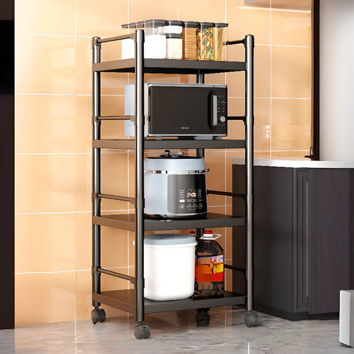 Industrial Stainless Steel Black Kitchen Display Cabinet Image - 29