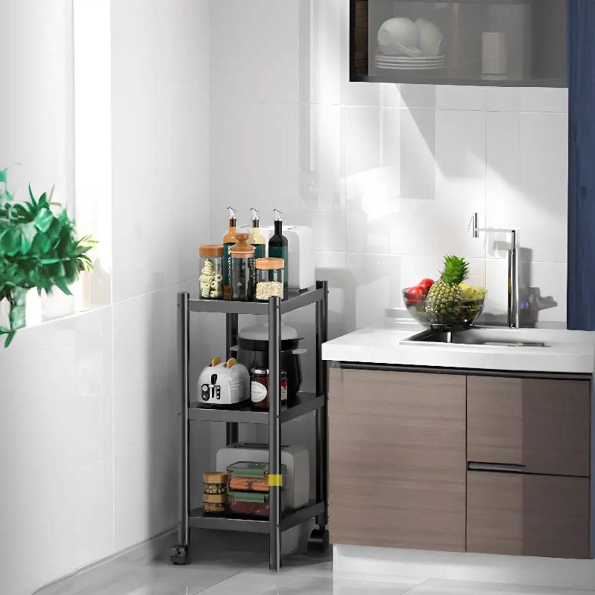 Industrial Stainless Steel Black Kitchen Display Cabinet Image - 2