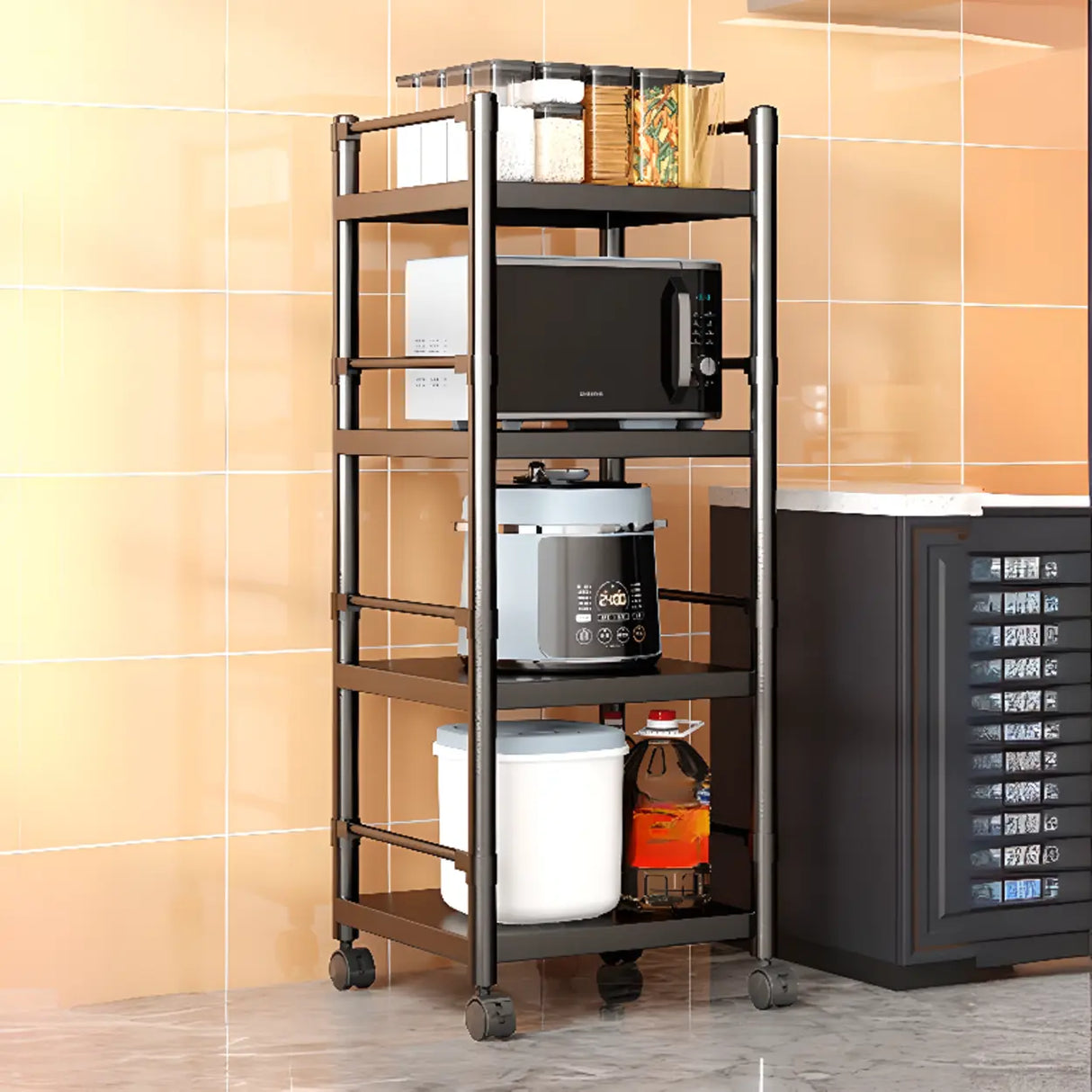 Industrial Stainless Steel Black Kitchen Display Cabinet Image - 30