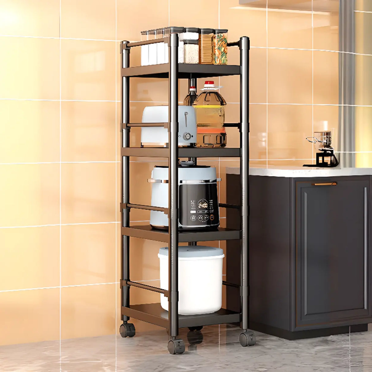 Industrial Stainless Steel Black Kitchen Display Cabinet Image - 31