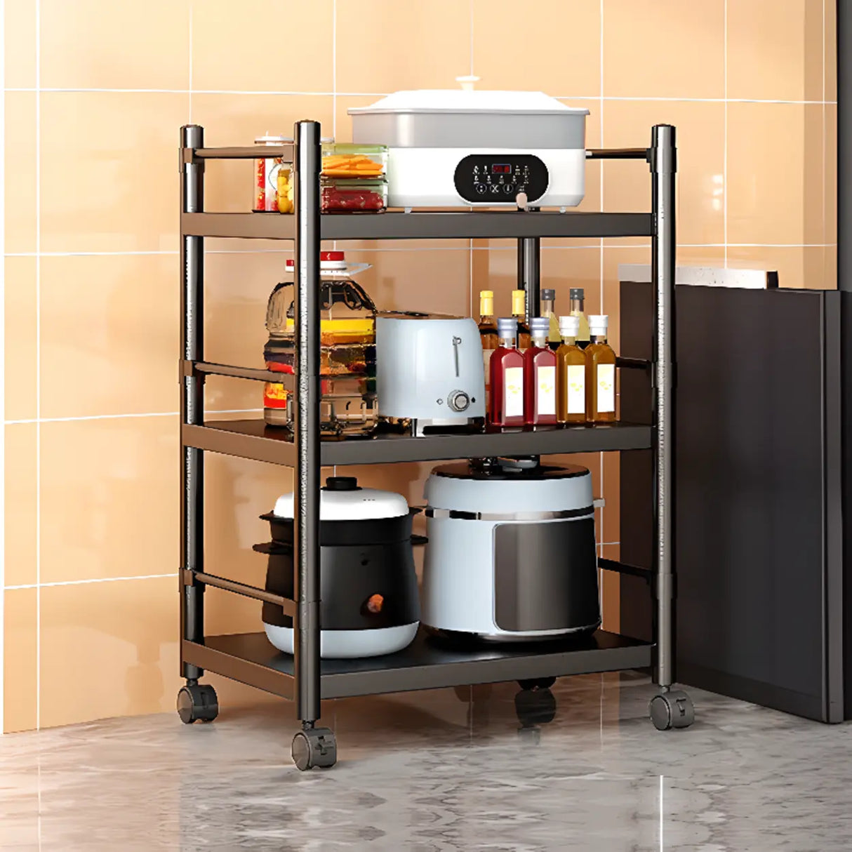 Industrial Stainless Steel Black Kitchen Display Cabinet Image - 32