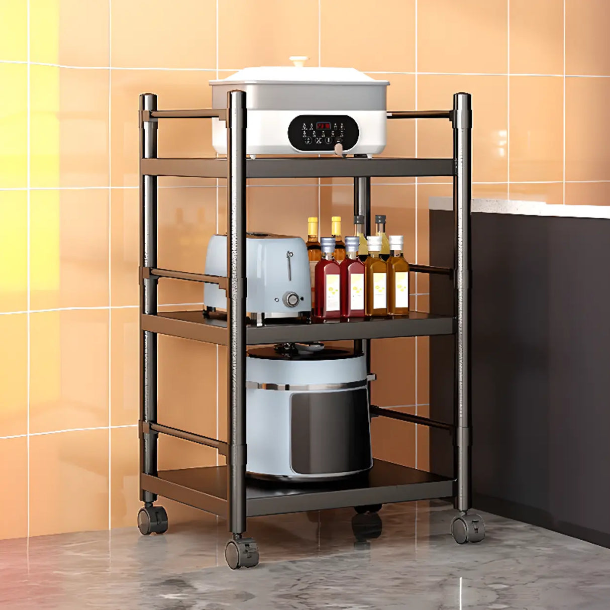 Industrial Stainless Steel Black Kitchen Display Cabinet Image - 33