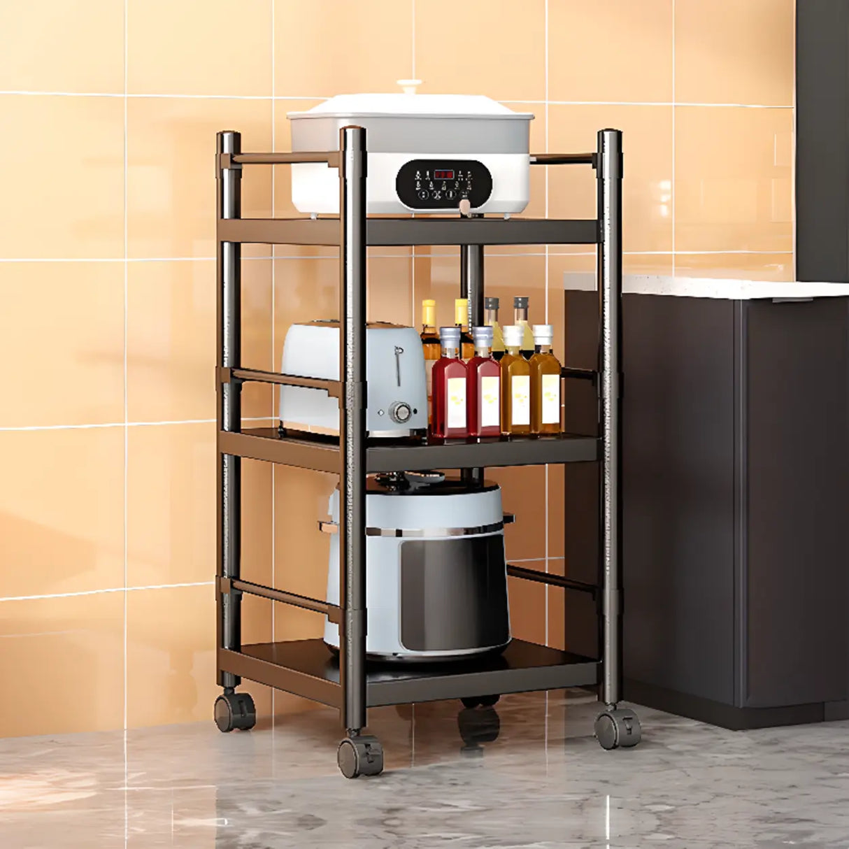 Industrial Stainless Steel Black Kitchen Display Cabinet Image - 34