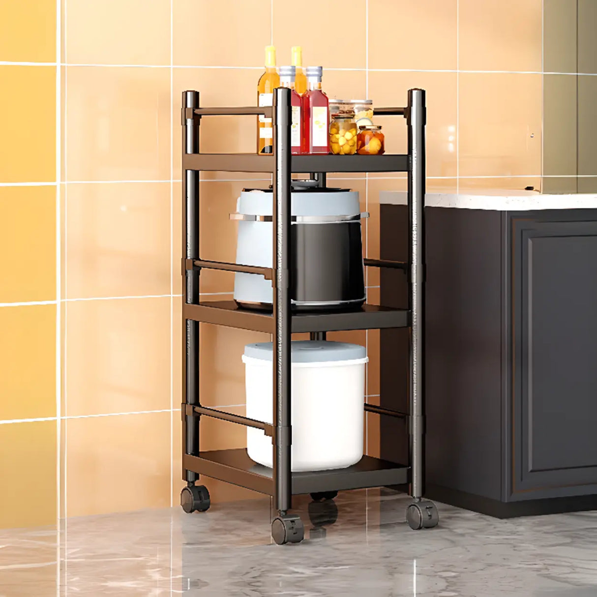 Industrial Stainless Steel Black Kitchen Display Cabinet Image - 35