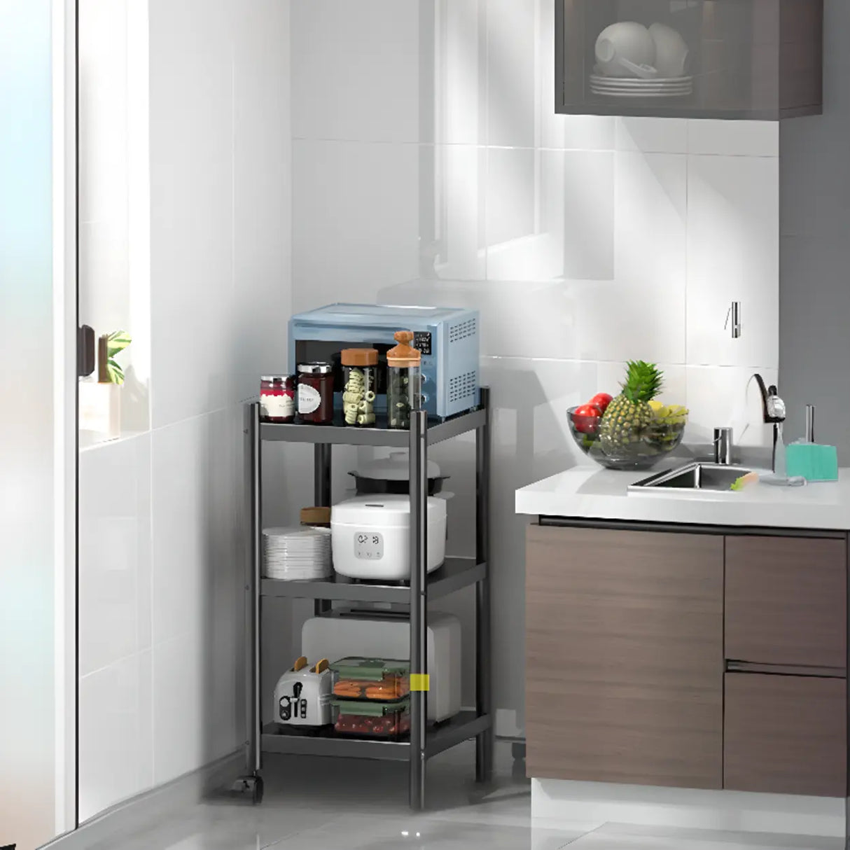 Industrial Stainless Steel Black Kitchen Display Cabinet Image - 3