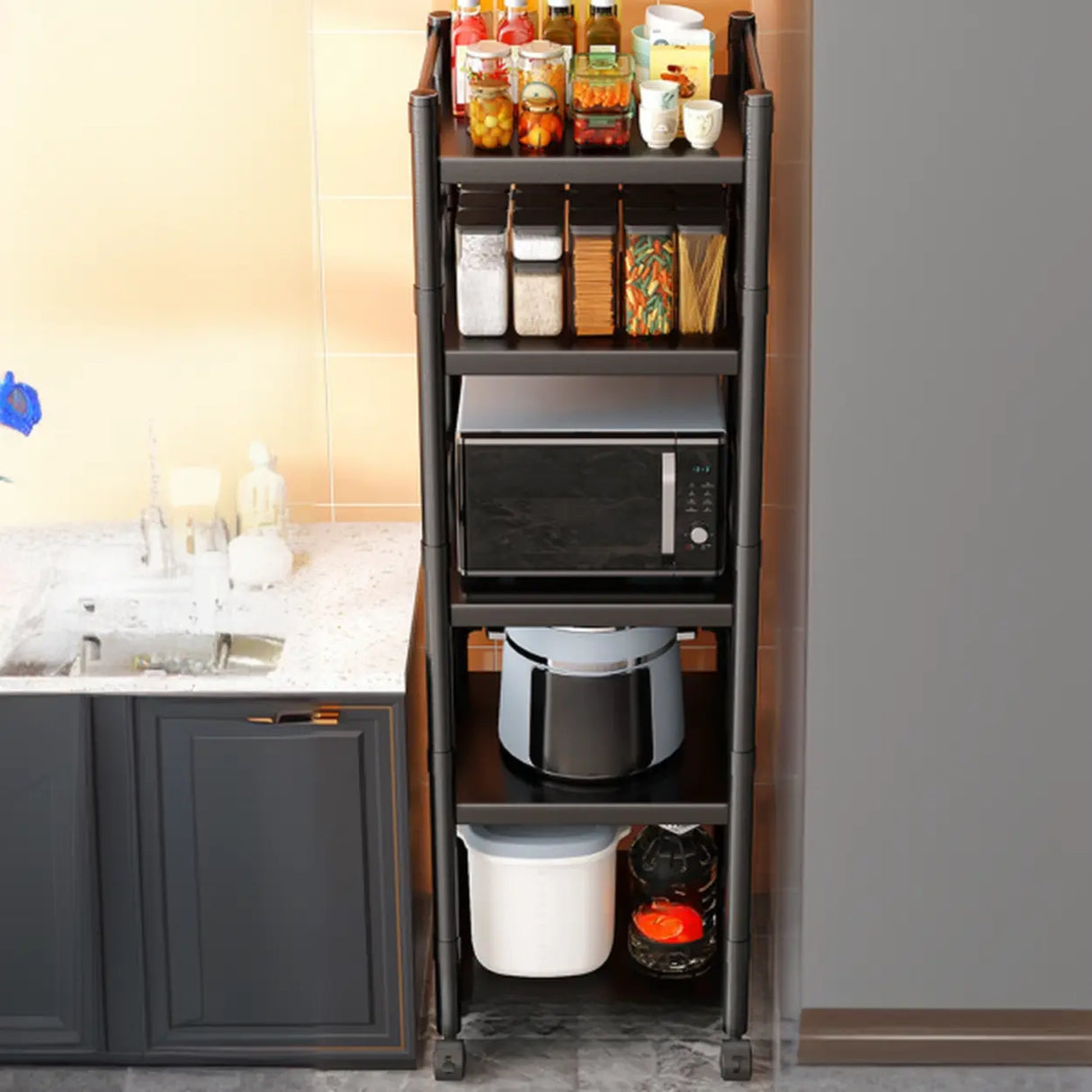 Industrial Stainless Steel Black Kitchen Display Cabinet Image - 5