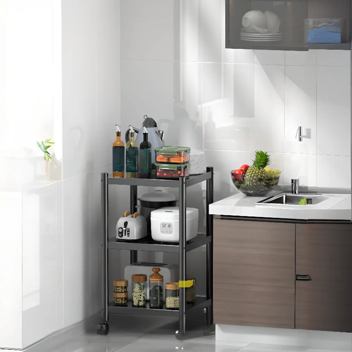 Industrial Stainless Steel Black Kitchen Display Cabinet Image - 6