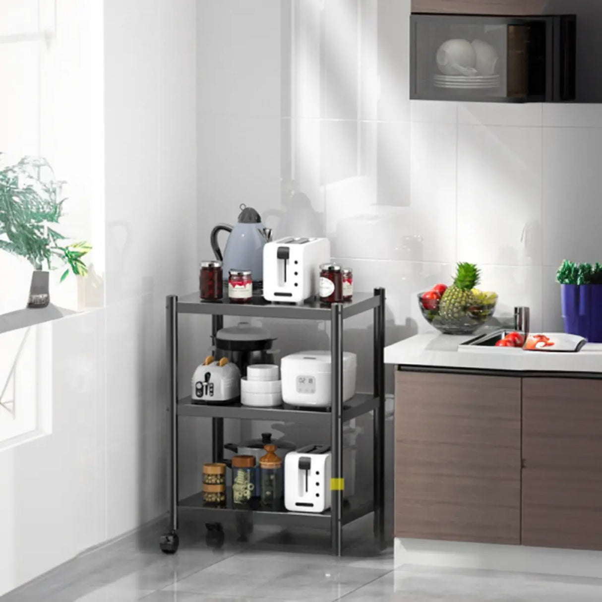 Industrial Stainless Steel Black Kitchen Display Cabinet Image - 8