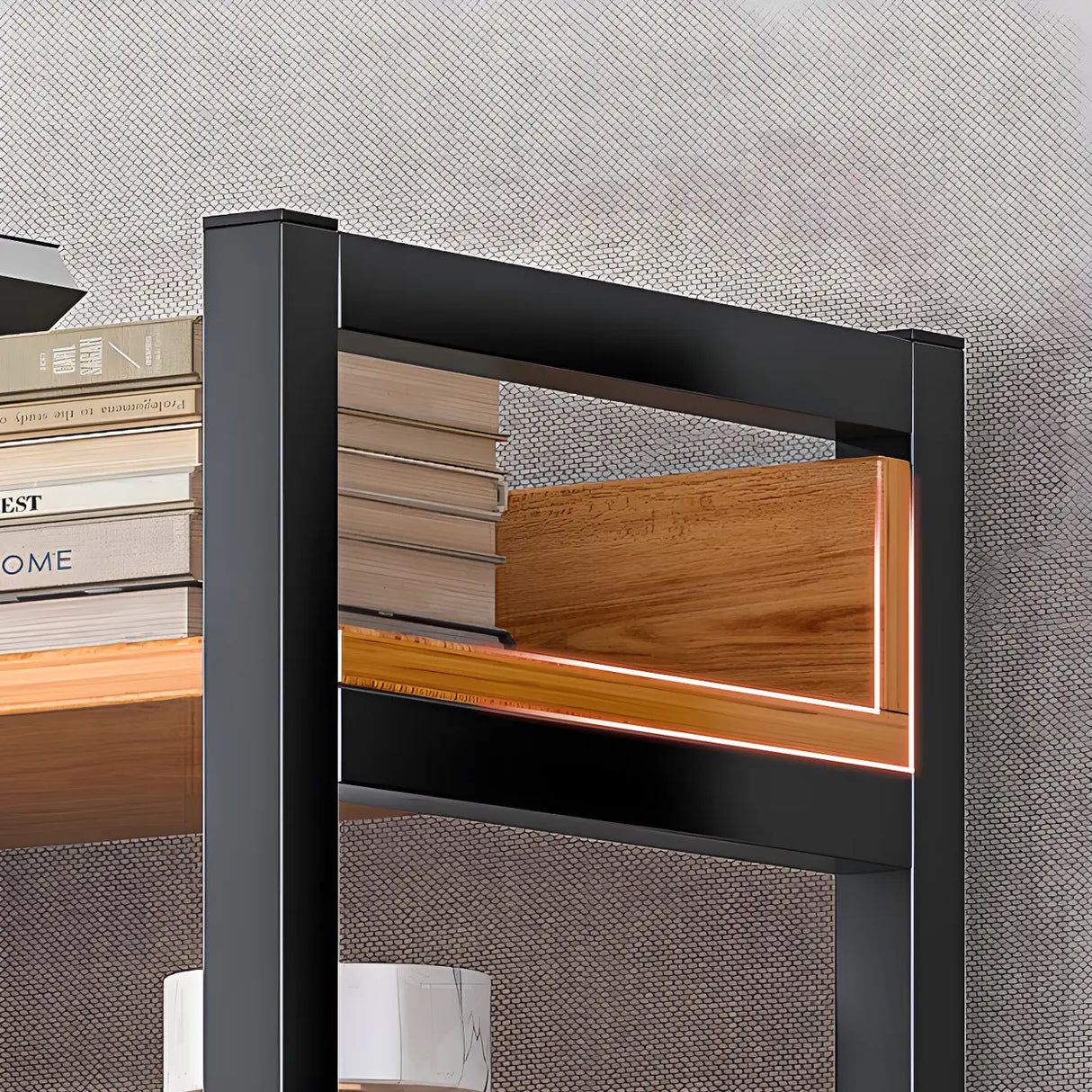 Industrial Steel Open Back Wooden Standard Bookshelf Image - 13