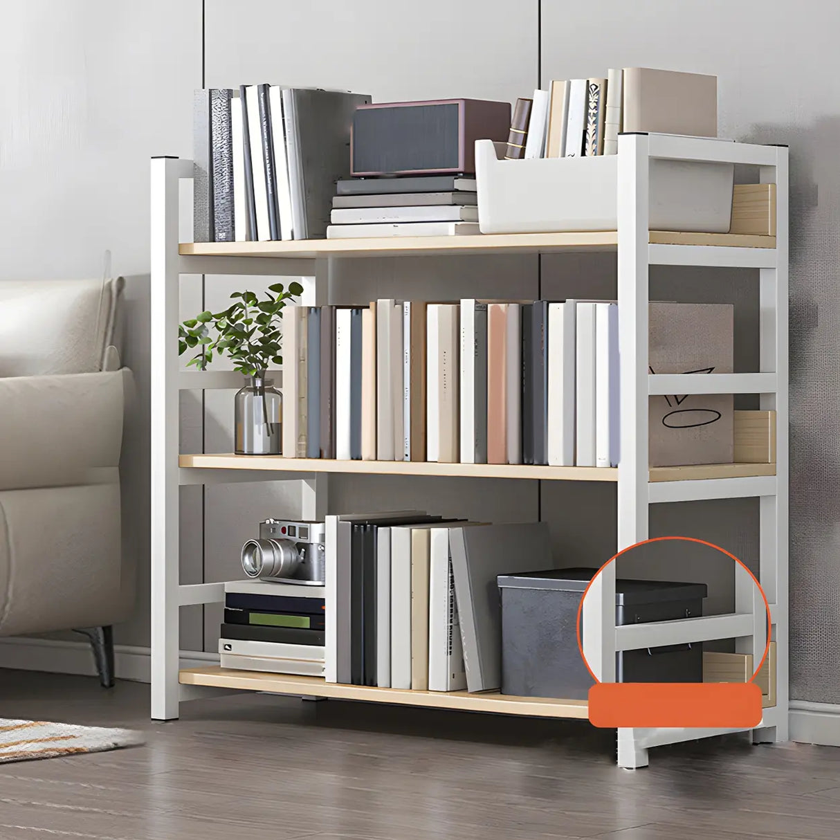 Industrial Steel Open Back Wooden Standard Bookshelf Image - 18