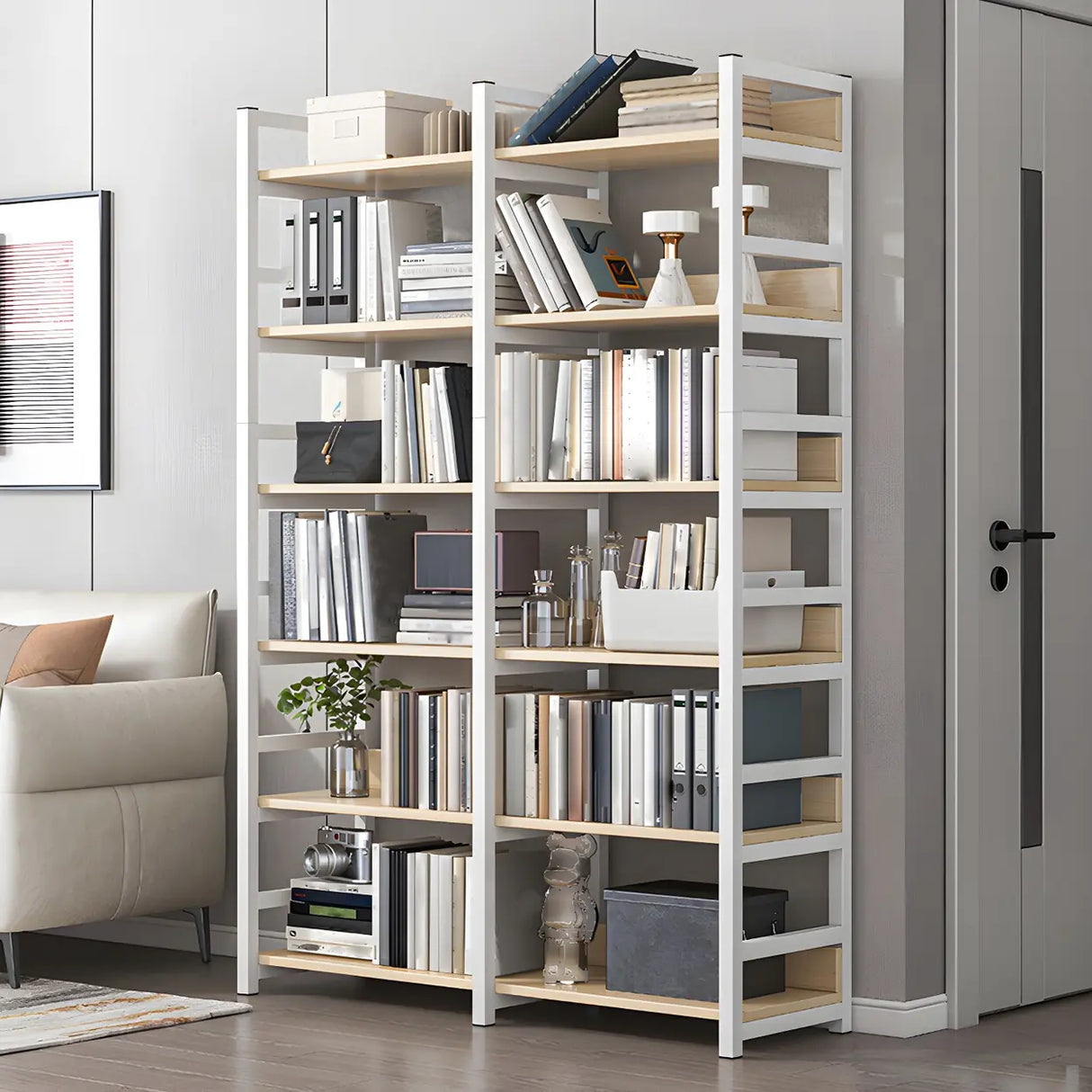 Industrial Steel Open Back Wooden Standard Bookshelf Image - 1