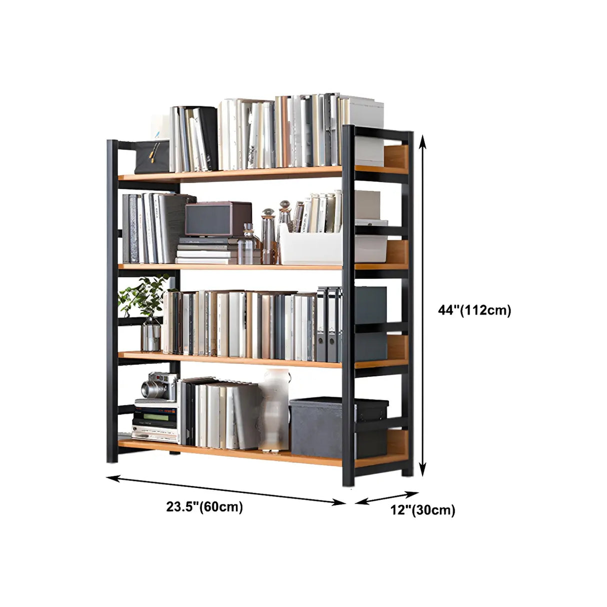 Industrial Steel Open Back Wooden Standard Bookshelf Image - 20