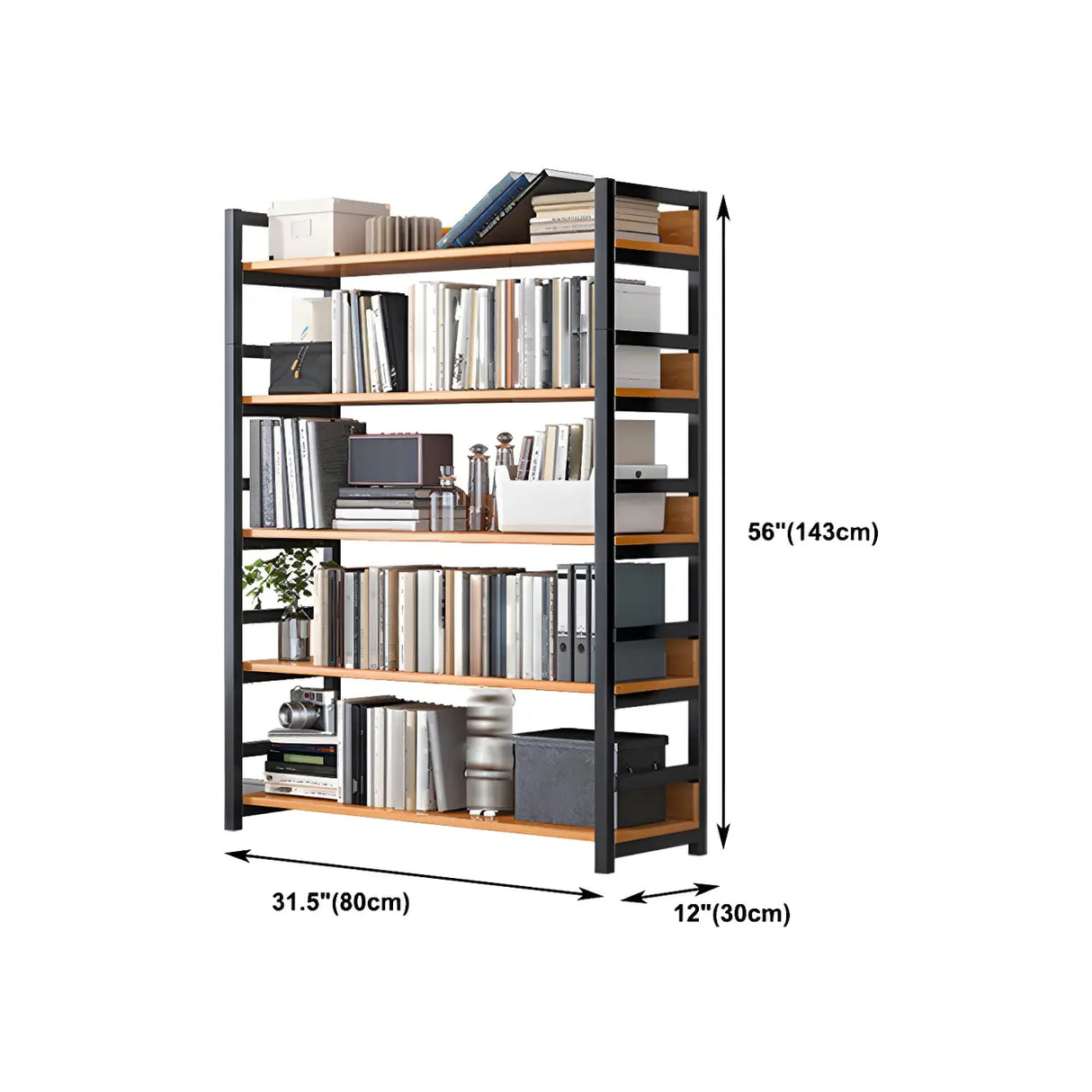 Industrial Steel Open Back Wooden Standard Bookshelf Image - 24