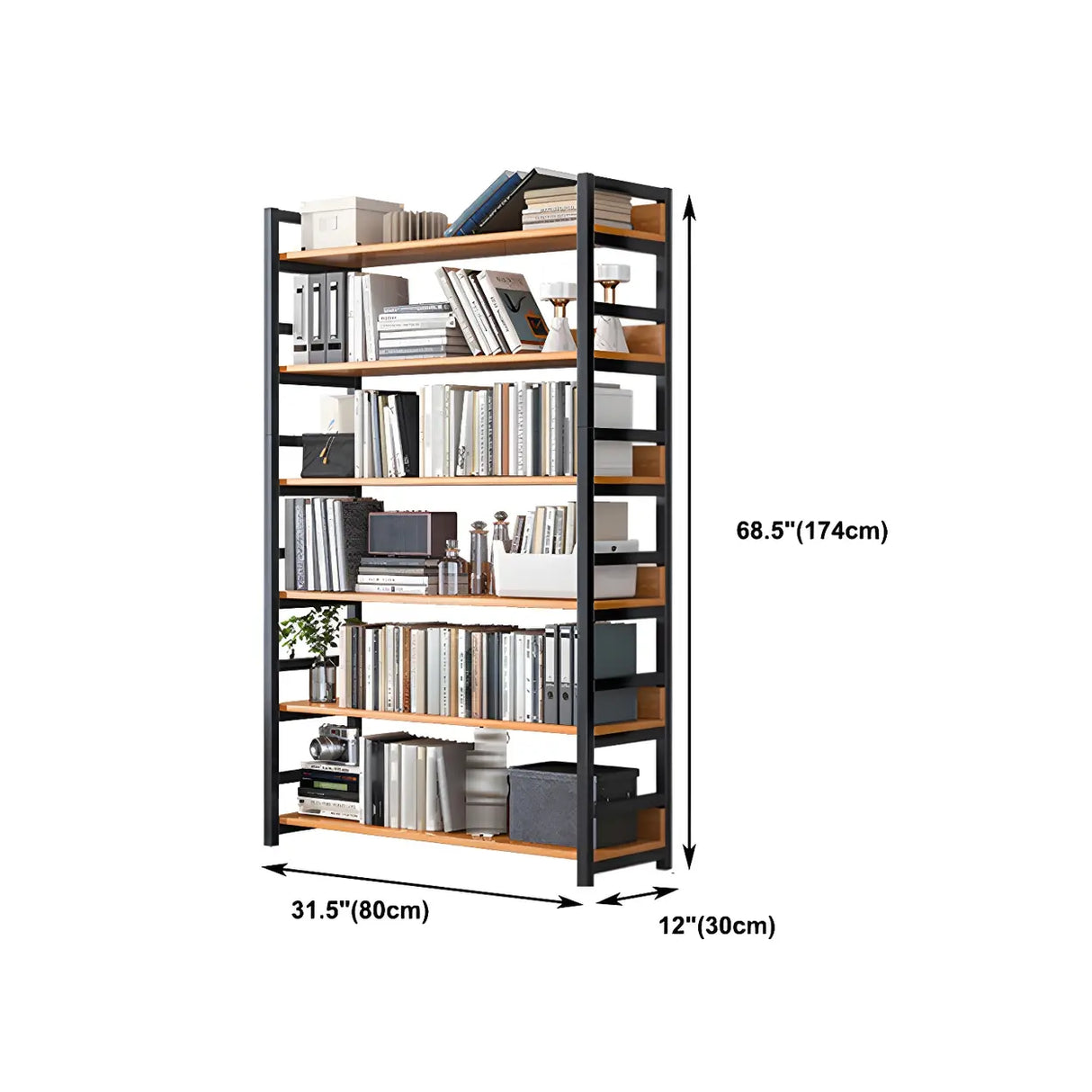 Industrial Steel Open Back Wooden Standard Bookshelf Image - 25