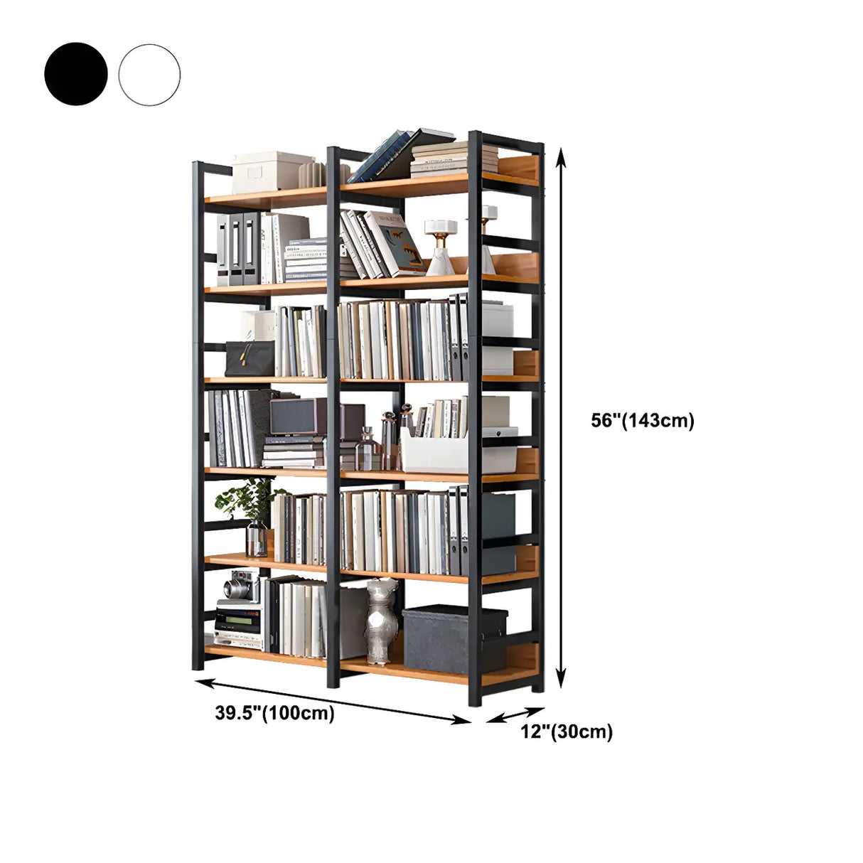 Industrial Steel Open Back Wooden Standard Bookshelf Image - 26