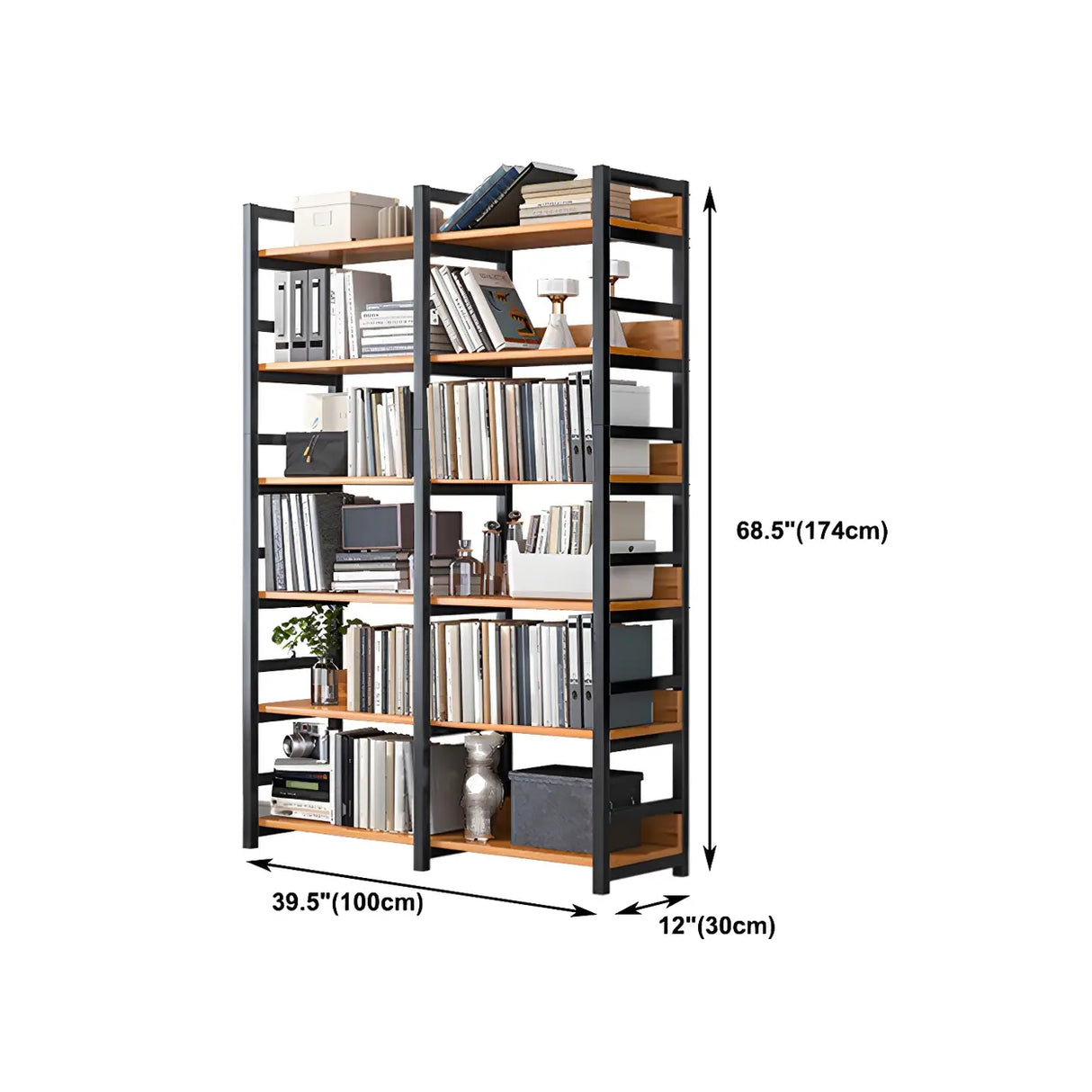 Industrial Steel Open Back Wooden Standard Bookshelf Image - 27